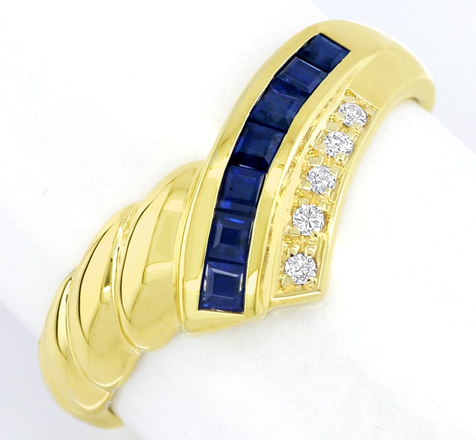 Foto 2 - Royal blaue Saphire und Diamanten im Gelbgold-Ring, S2540