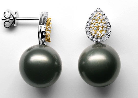 Foto 1 - Tahiti Perlen Diamant-Ohrringe 12,2mm Perlen, S4396